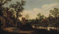 A wooded River Landscape with a Ferry and Figures on a Track - (after) Esaias Van De Velde