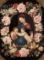 The Madonna and Child with the Infant Saint John the Baptist in a floral cartouche - (after) Erasmus II Quellin (Quellinus)