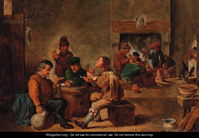 Peasants in a tavern interior - (after) David Teniers