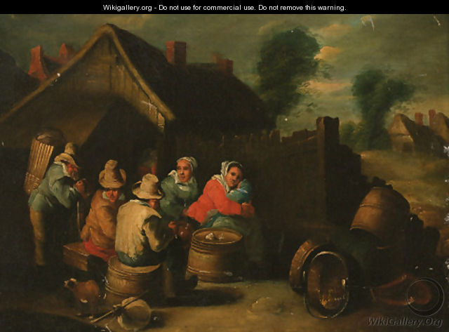 Travellers resting outside a cottage - (after) David The Younger Teniers
