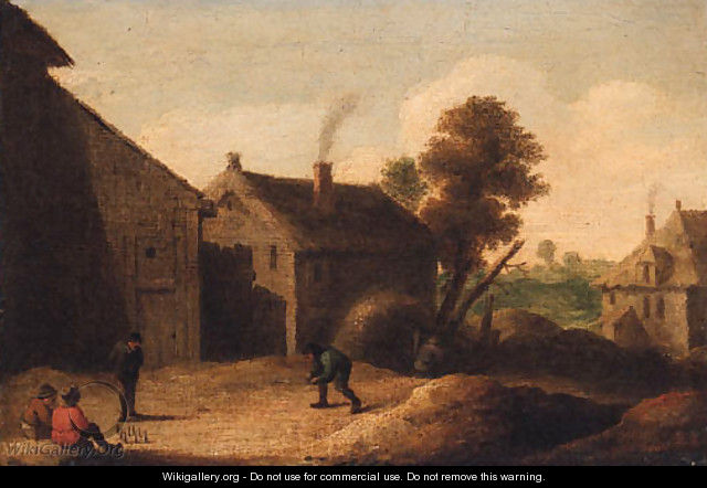 Peasants playing skittles by a farm - (after) David The Younger Teniers