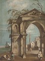 A Venetian capriccio with figures by a classical arch - (after) Francesco Guardi