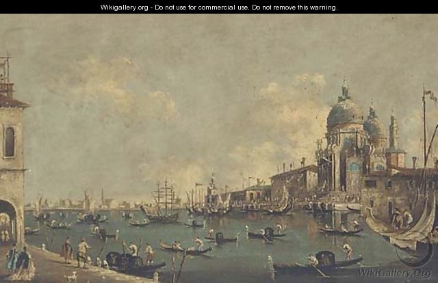 Gondolas and other shipping at the entrance to the Grand Canal before Santa Maria della Salute - (after) Francesco Guardi