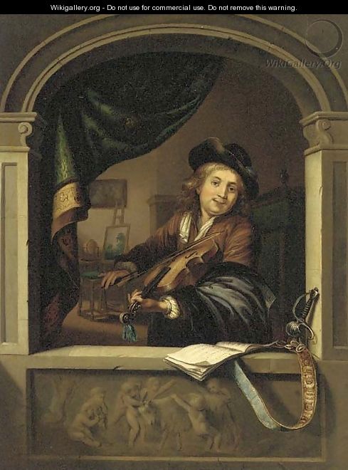 A violin player at a casement - (after) Gerrit Dou