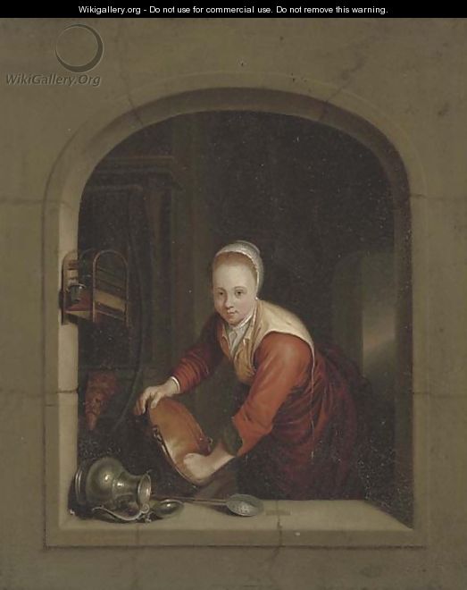 A girl washing pans at a casement - (after) Gerrit Dou