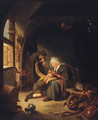A woman de-lousing a boy in an interior - Gerrit Dou