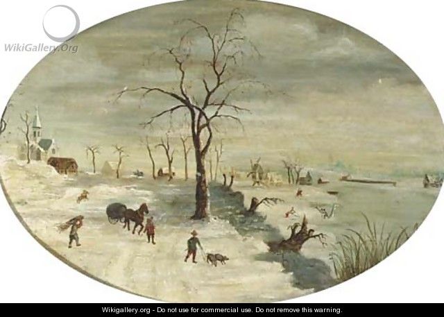 A winter landscape with figures on the ice - (after) Gijsbrecht Leytens