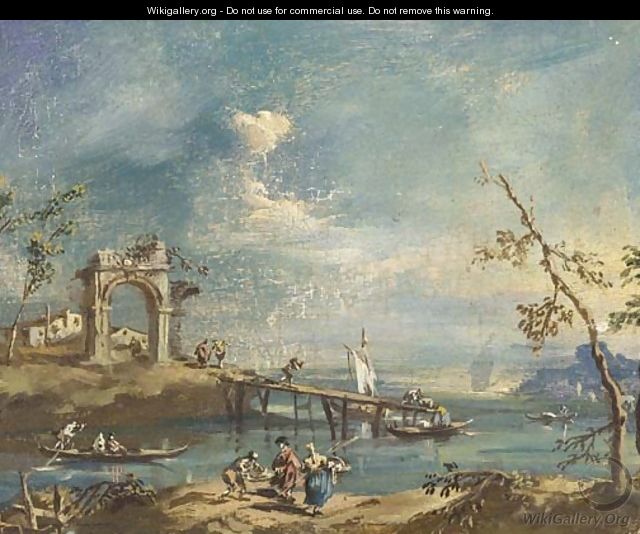 Capricci of islands on the Laguna with classical ruins and figures - (after) Giacomo Guardi