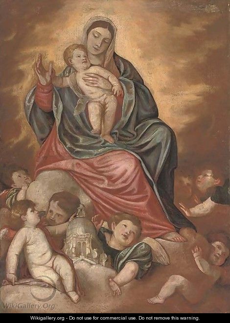 The Madonna and Child with putti and a model of the church of Santa Maria della Salute, Venice - (after) Alessandro Varotari, Il Padovanino