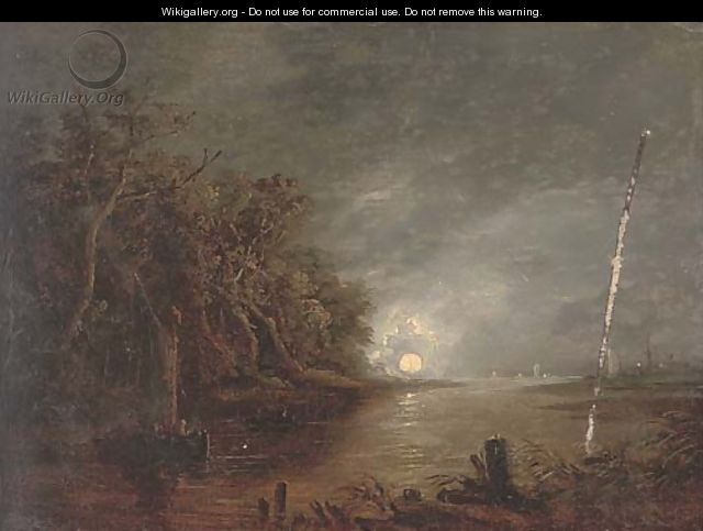 A moonlit river landscape; and The Madonna with male saints - (after) Aert Van Der Neer