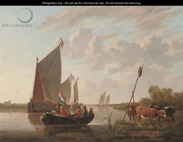 Departing from the riverbank - (after) Aelbert Cuyp