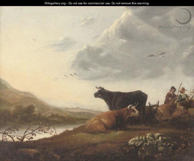 Cattle and drovers in a river landscape - (after) Aelbert Cuyp