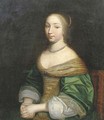 Portrait of a young lady, seated half-length, in a green and gold embroidered dress, with a pearl necklace - (after) Adriaen Hanneman