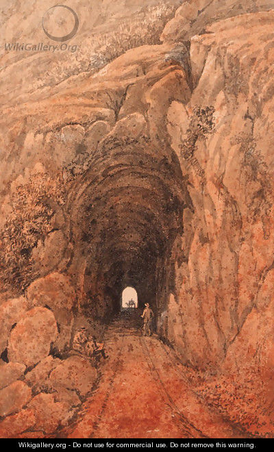 A figure at the entrance to a mountain tunnel - James-Pattison (Major-Gen.) Cockburn