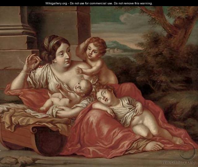 A woman with three infants in a clearing - (after) Antonio Bellucci
