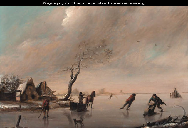 Figures on a frozen lake - (after) Claes Molenaar (see Molenaer)