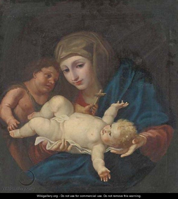 The Madonna and Child with the Infant Saint John the Baptist, in a feigned oval - (after) Carlo Cignani