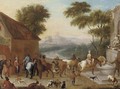A hunting party halted before an inn - (after) Carel Van Falens Or Valens