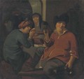 Boors making merry and drinking in an interior - (after) Bernardus Van Scheyndel