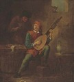 A man playing a lute in an interior - (after) David The Younger Teniers