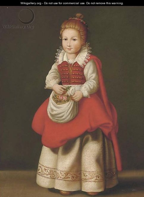 Portrait of a young girl, full-length with flowers in her apron - Cornelis De Vos