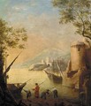 A harbour at sunset with fishermen by the shore - Claude Lorrain (Gellee)