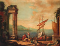 Figures resting by a ruined temple on a quay - (after) Claude Lorrain (Gellee)
