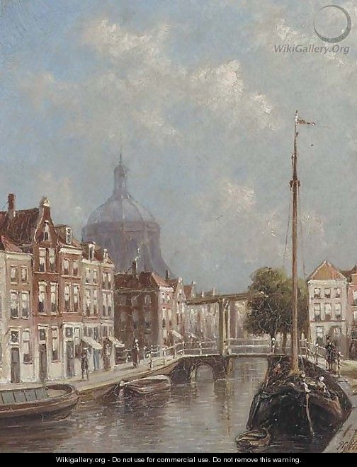 View of the Oude Singel, Leiden, with the Marekerk beyond - Pieter Gerard Vertin