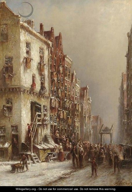 Townsfolk in a street in winter - Pieter Gerard Vertin