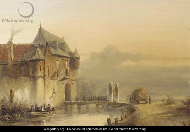 Infantrists on a bridge entering a castle - Pieter Gerard Vertin