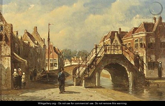 Bridge over a canal in a village - Pieter Gerard Vertin