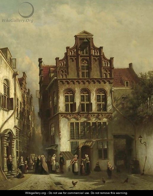 A townscene with figures conversing - Pieter Gerard Vertin
