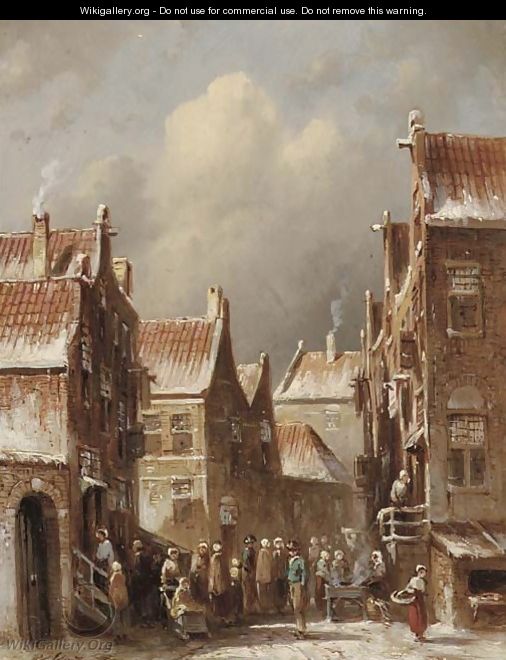 A busy street in a Dutch town in winter - Pieter Gerard Vertin