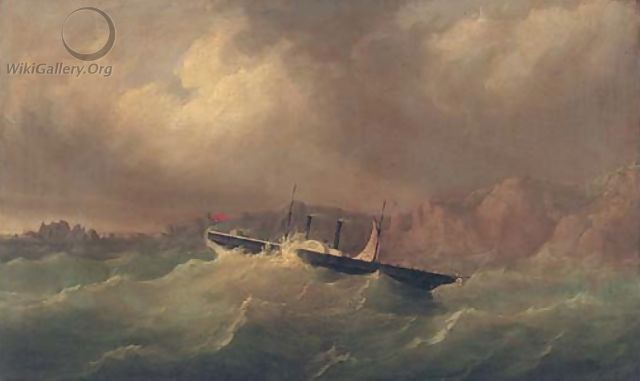 The Channel Islands paddle steamer Dispatch in a perilous situation off La Moye Signal Station, 17th October 1851 - Philip John Ouless