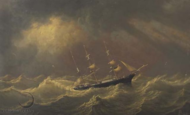 Markwell of Jersey under reduced sail in heavy weather - Philip John Ouless