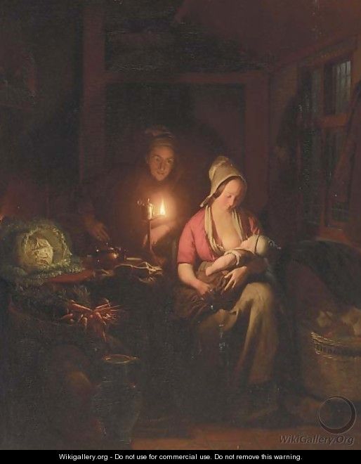 A Family in a candlelit Interior - Petrus Van Schendel