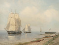 Sailingvessels along a shore - Petrus Paulus Schiedges