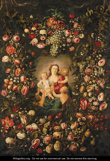 A garland of fruit and flowers surrounding a personification of Charity - Phillipe de Marlier