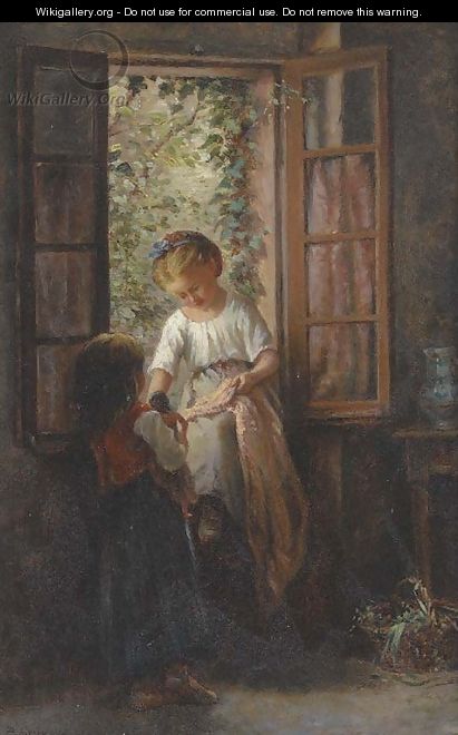 Playmates at the kitchen window - Philippe Francois Sauvage