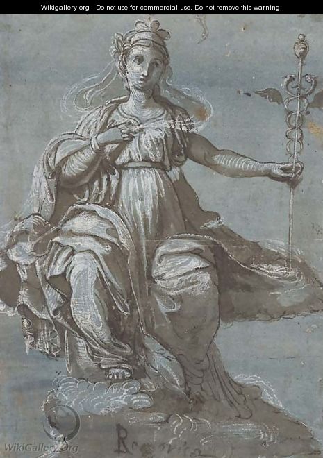 An allegory of Rhetoric holding a caduceus - Perino del Vaga (Pietro Bonaccors)
