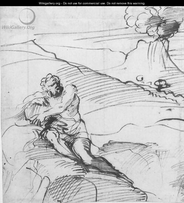 Polyphemus sitting on a mountain in an extensive landscape - Pier Francesco Mola