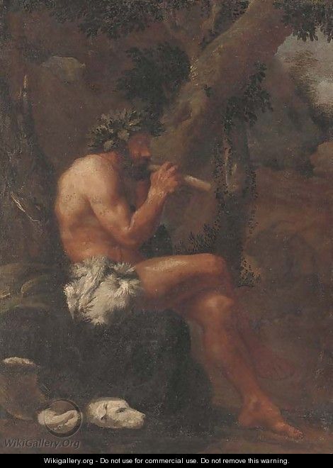 Pan playing his pipes in a wooded clearing - Pier Francesco Mola