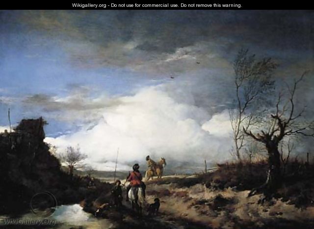 Two men hawking in an extensive landscape - Philips Wouwerman