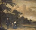 A group portrait of a gentleman and a lady with their children in an extensive wooded landscape - Philips Koninck
