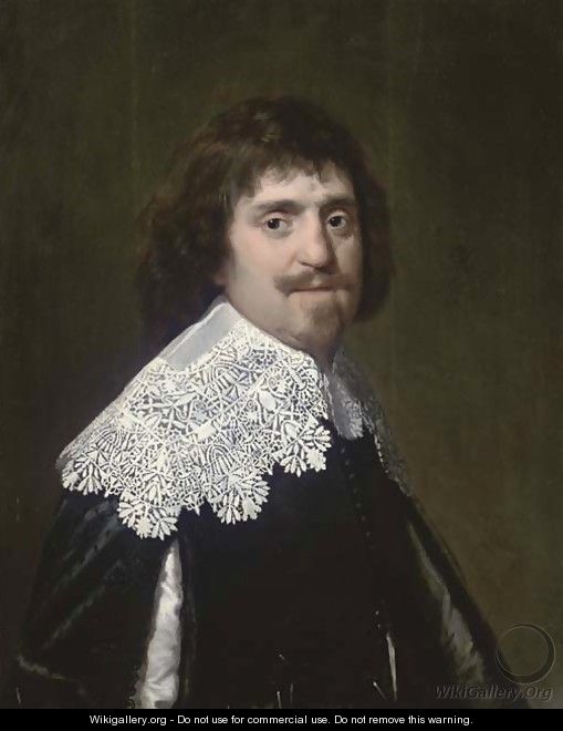 Portrait of a gentleman, half-length, in a black slashed doublet with a lace collar - Paulus Moreelse
