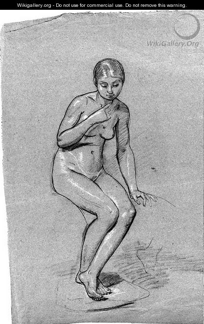 A seated female nude, looking down - Pauline Auzou