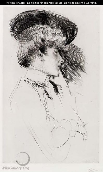 Jeune femme au chapeau, de profil a droite - Paul Cesar Helleu