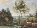 Summer a pastoral landscape with peasants at harvest and returning from market, a city in the distance - Pieter Gysels