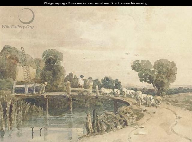 Shepherd and flock on a bridge, near Newark - Peter de Wint