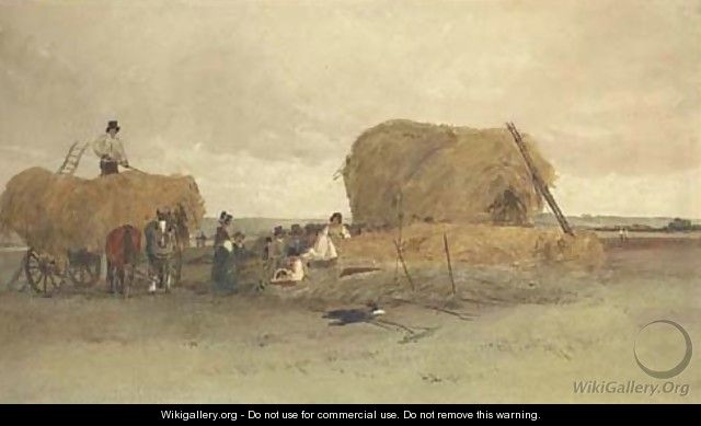 Harvesting scene, stacking hay - Peter de Wint